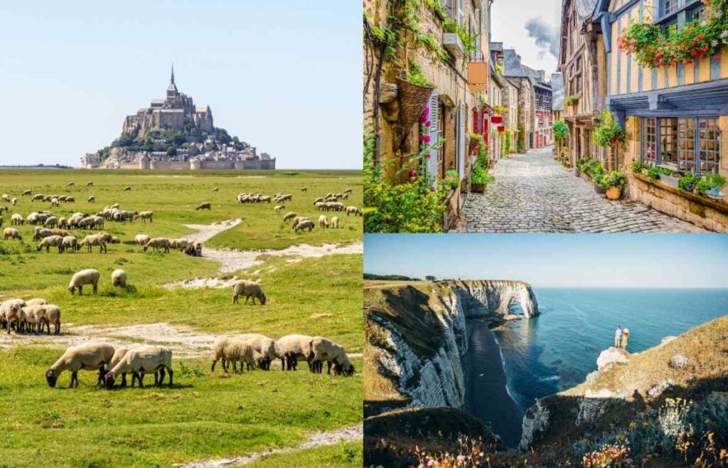 Left: Mont Saint-Michel, Normandy Top Right: Normandy | Bottom Right: Normandy - Photo Credit: Hôtel Saint-Delis