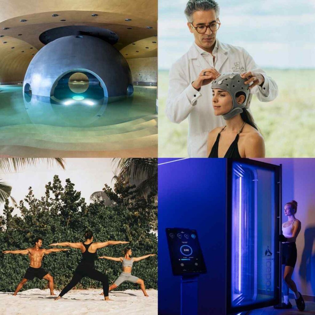 Top Left: Euphoria Retreat, Greece | Top Right & Bottom Left: SHA Wellness Clinic, Mexico Bottom Right: Layan Life by Anantara, Thailand