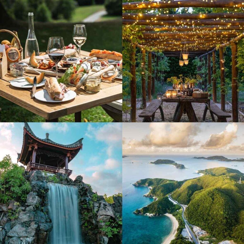 Top Left: Domaine des Etangs, France | Top Right: Borgo Santo Pietro, Italy | Bottom: Okinawa, Japan